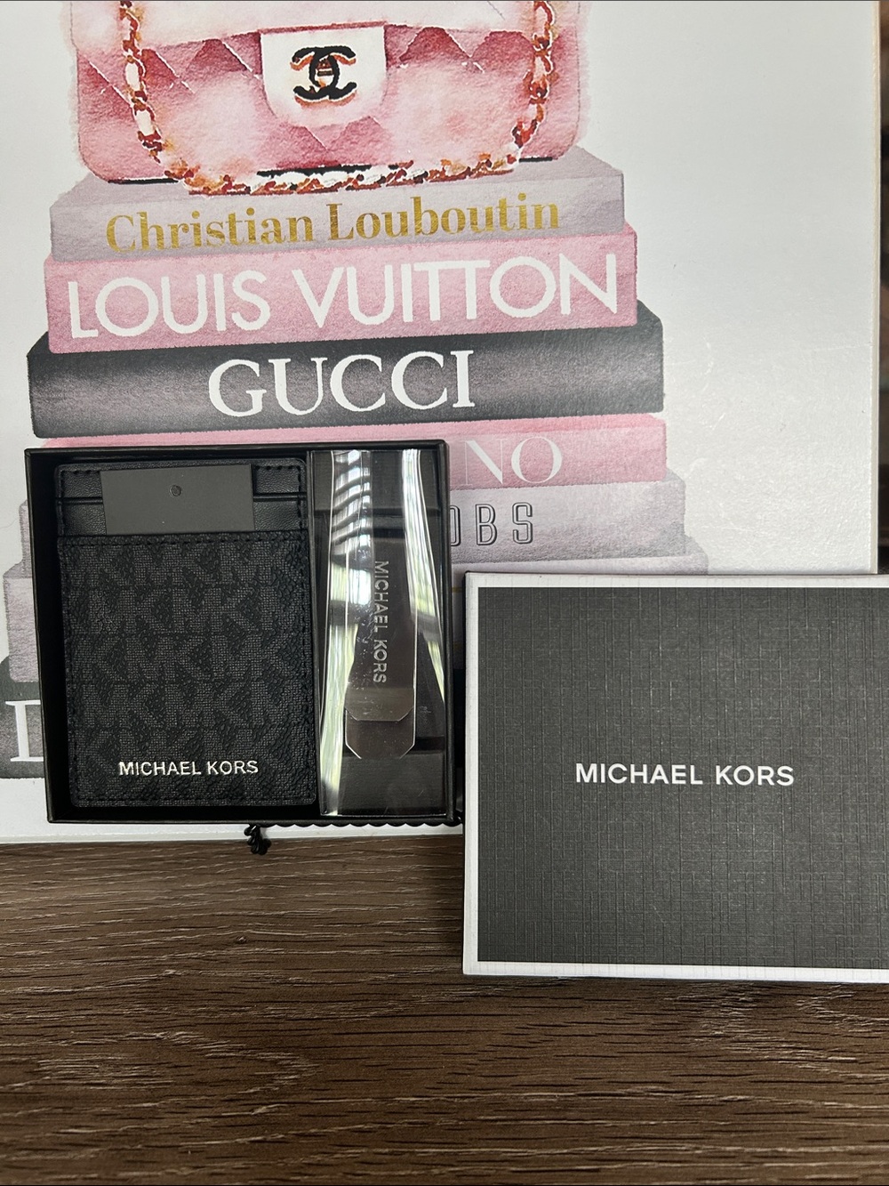 Michael Kors Men's Black Signature Card Holder & Money Clip Set